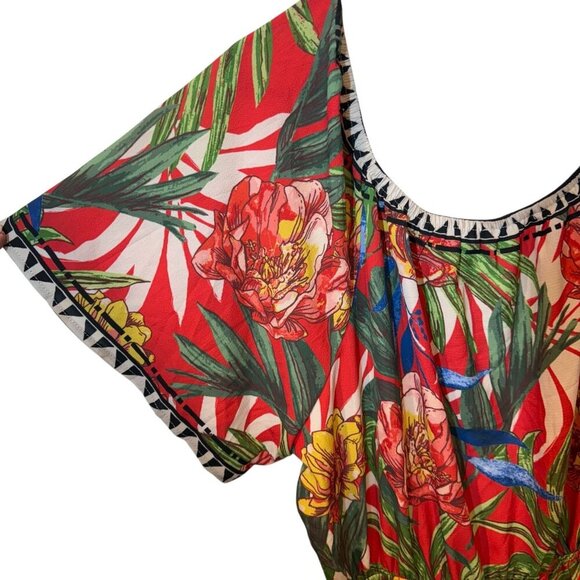 Flying Tomato Floral High-Low Dress With Tribal Trim & Flared Sleeves - Size 2x - Picture 6 of 7